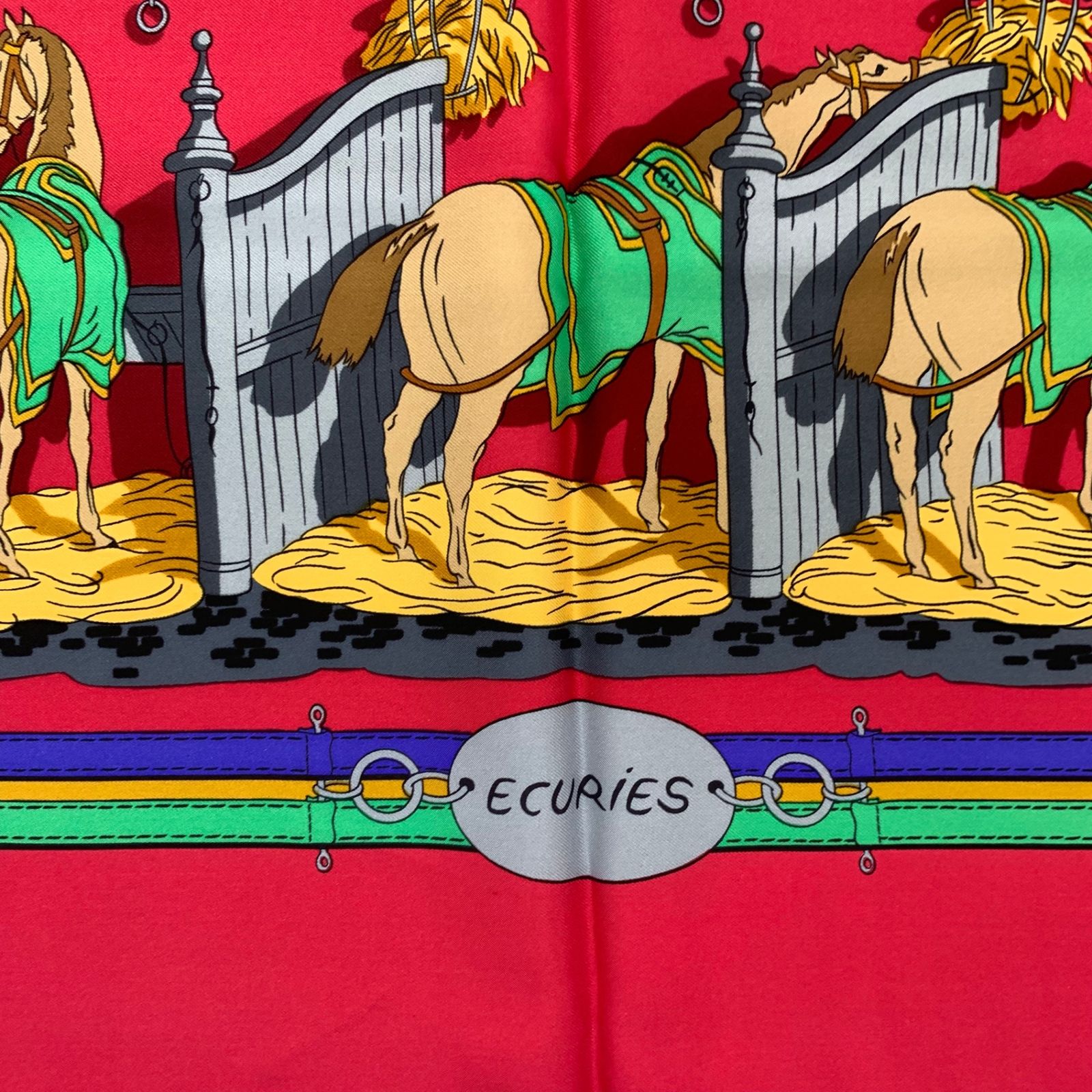 美品 HERMES エルメス カレ90 ECURIES 厩舎 馬柄 スカーフ