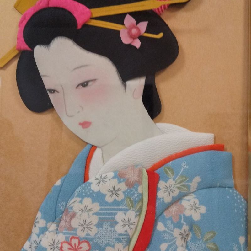 昭和レトロ日本髪着物美人画押し絵額装工芸品烙印入り - メルカリ