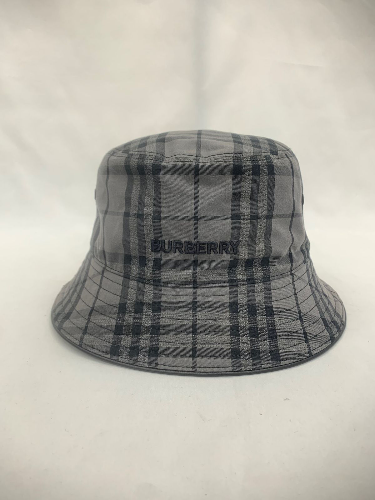 BURBERRY バケットハット グレー チェック グレー ブラック金具 コットン ポリエステル