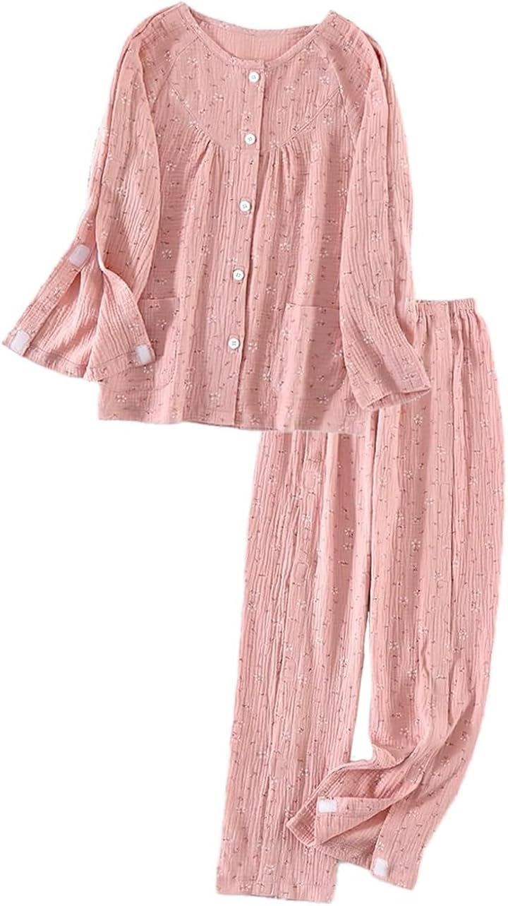 lulubelle 介護パジャマ 女性 レディース 何か所もオー プン全開入院服 要介護 寝たきり 点滴 ガーゼ 介助 フルオープン 骨折 コットン 病院用 母の日 プレゼント 入院ギフト ゆったりサイズ 通常 大きいサイズ(ピンク, XL)