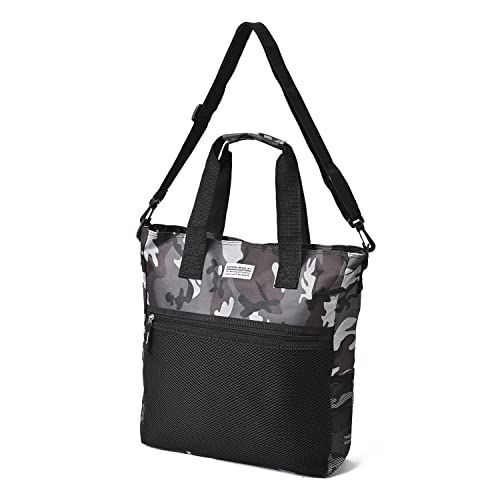 2WAY トートバッグ メンズ レディース ショルダーバッグ A4 エコバッグ マザーズバッグ レッスンバッグ 学生 通勤 通学 カモフラ 迷彩柄 グレー