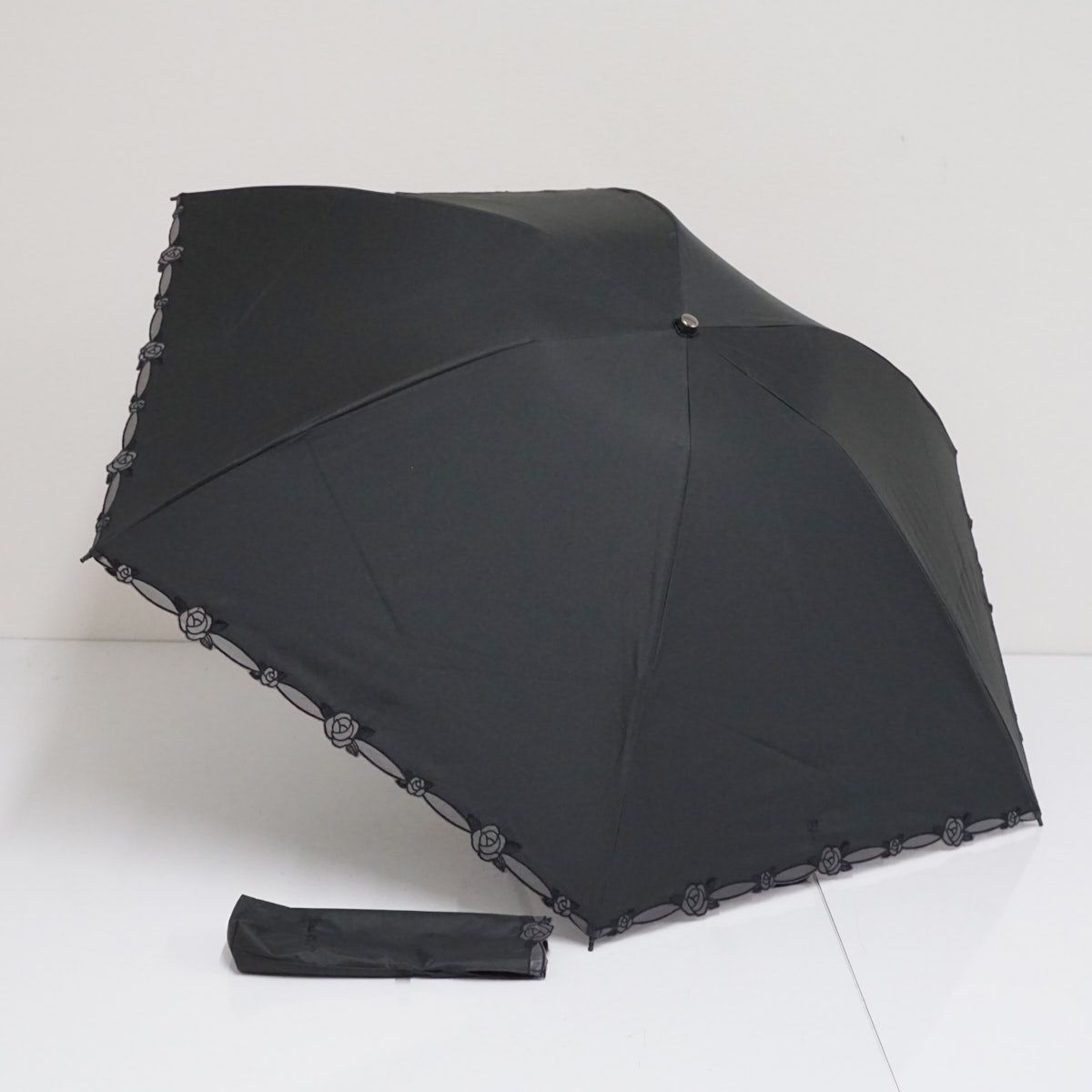 新品 ニナリッチ 訳有 花柄 サマーシールド １級遮光 晴雨兼用 長傘 黒 新品 ニナリッチ 訳有 花柄 サマーシールド 1級遮光 晴雨兼用