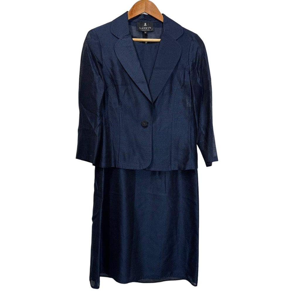 LANVIN COLLECTION ランバンコレクション シアー テーラードジャケット ワンピース セットアップ スーツ 40|42 ネイビー レディース 古着
