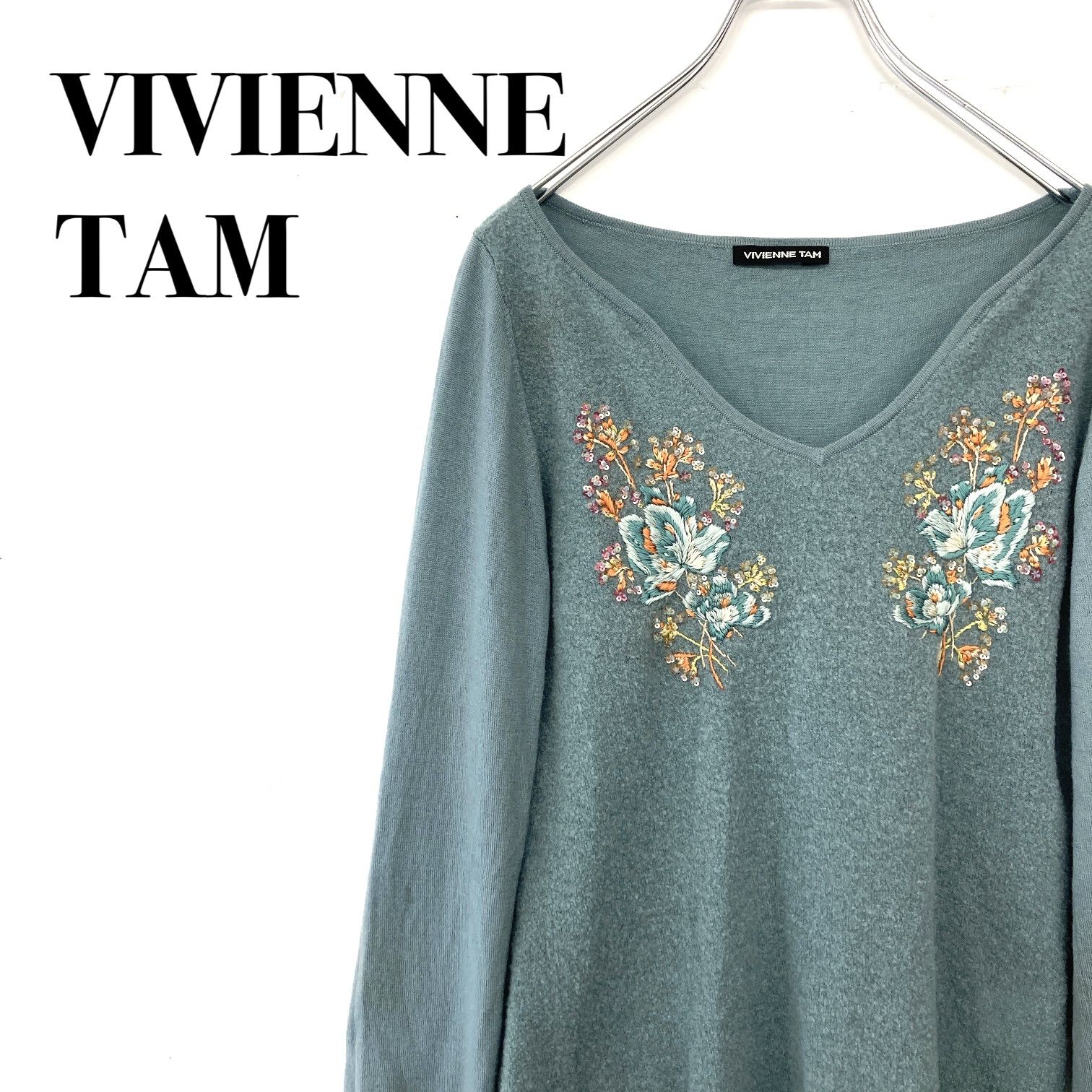 VIVIENNETAM ヴィヴィアンタム 刺繍 ビーズ ニット プルオーバー V 