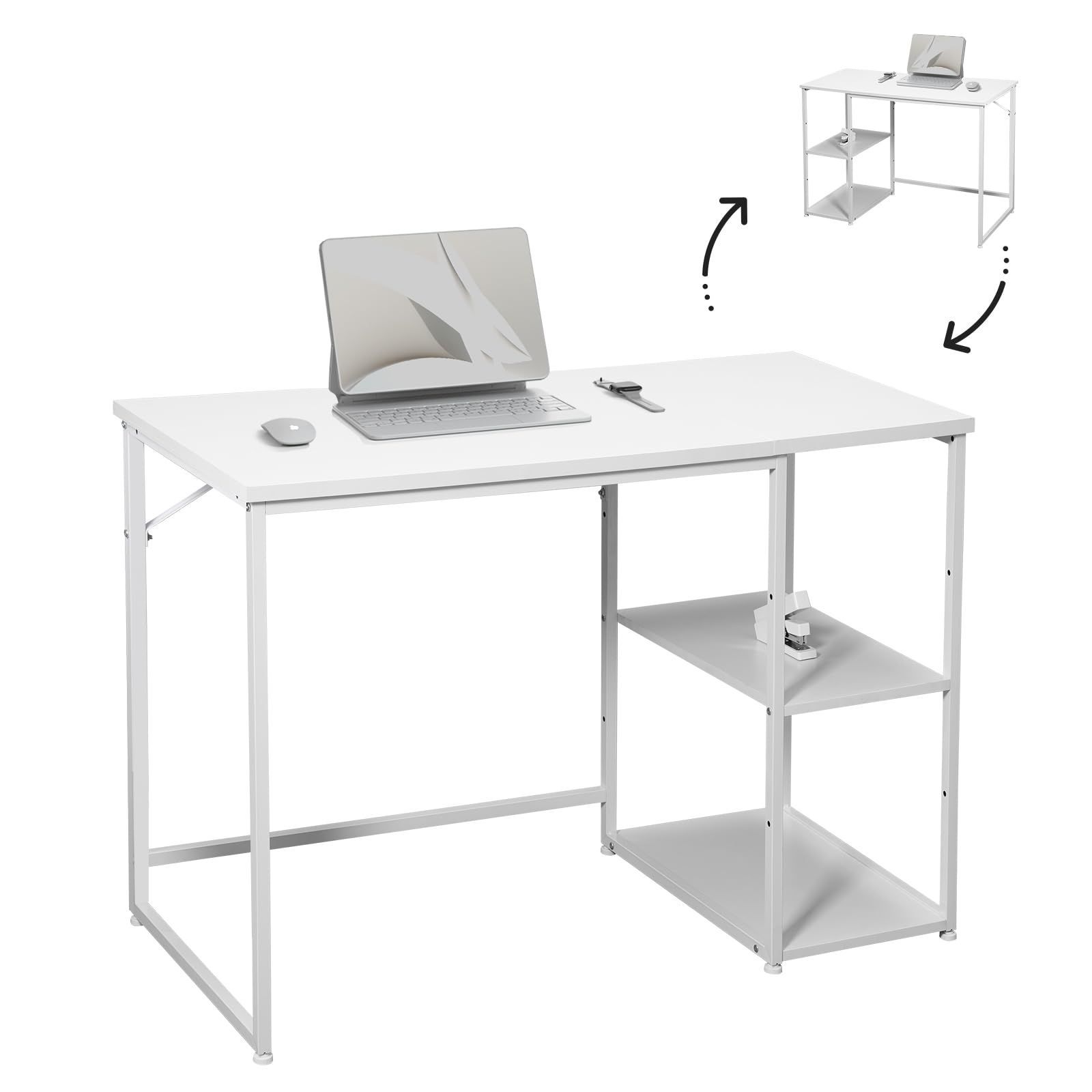 在庫処分 パソコンラック 家具 table 一人暮らし 学習机 テーブル デスク デスク 収納ローテーブル ワークデスク 100 白 ラック付きデスク ゲーミングデスク 幅100*奥行48cm 勉強机 白い pcデスク SZ121BS 机 スチールウッド簡易