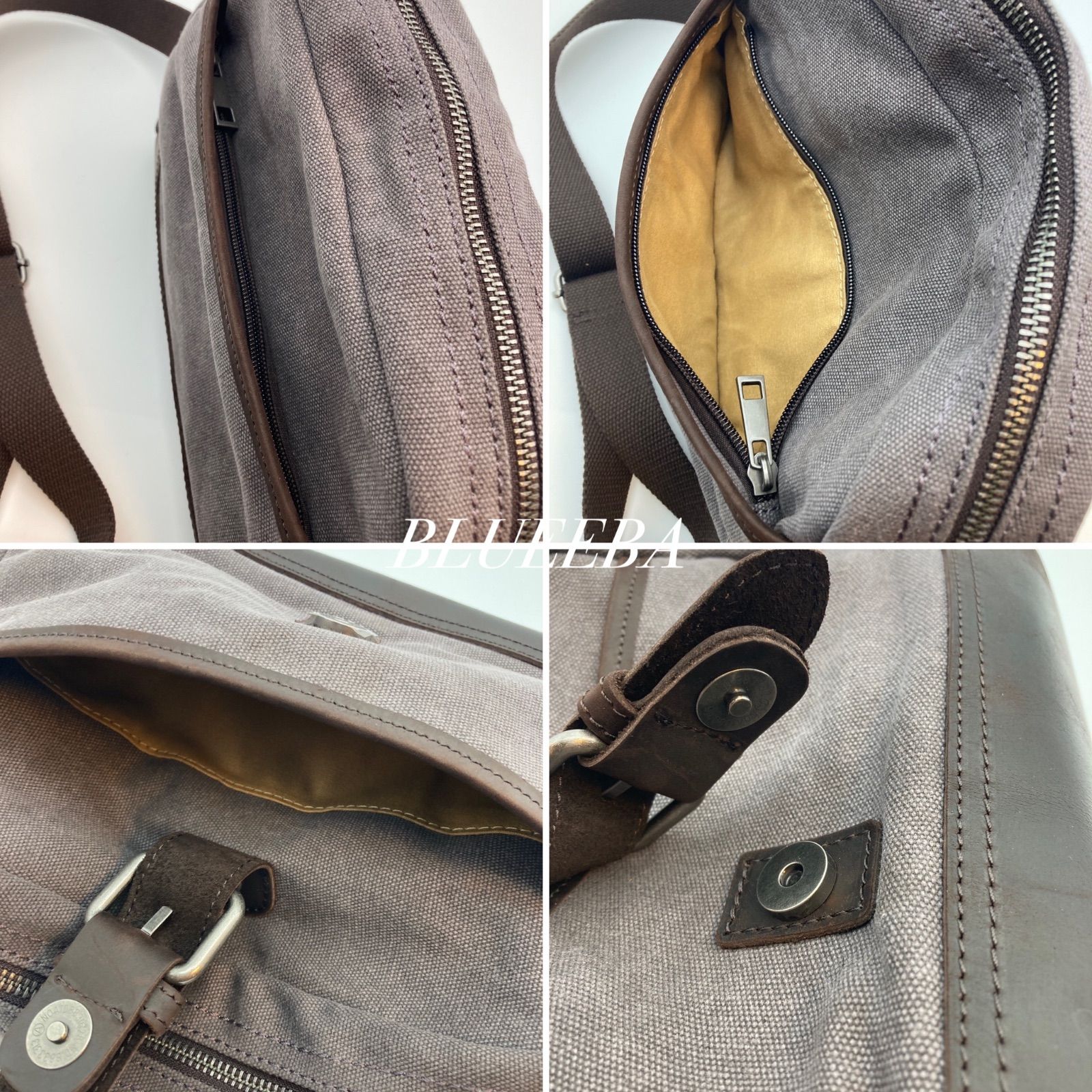 メンズ 牛本革 本革 × キャンバス ヌバック ショルダー バッグ