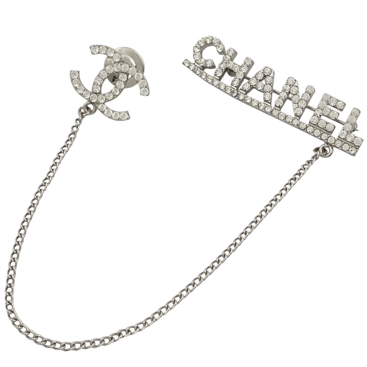 シャネル CHANEL ココマーク ピンブローチ ロゴ ラインストーン ブローチ シルバーメッキ シルバー レディース
