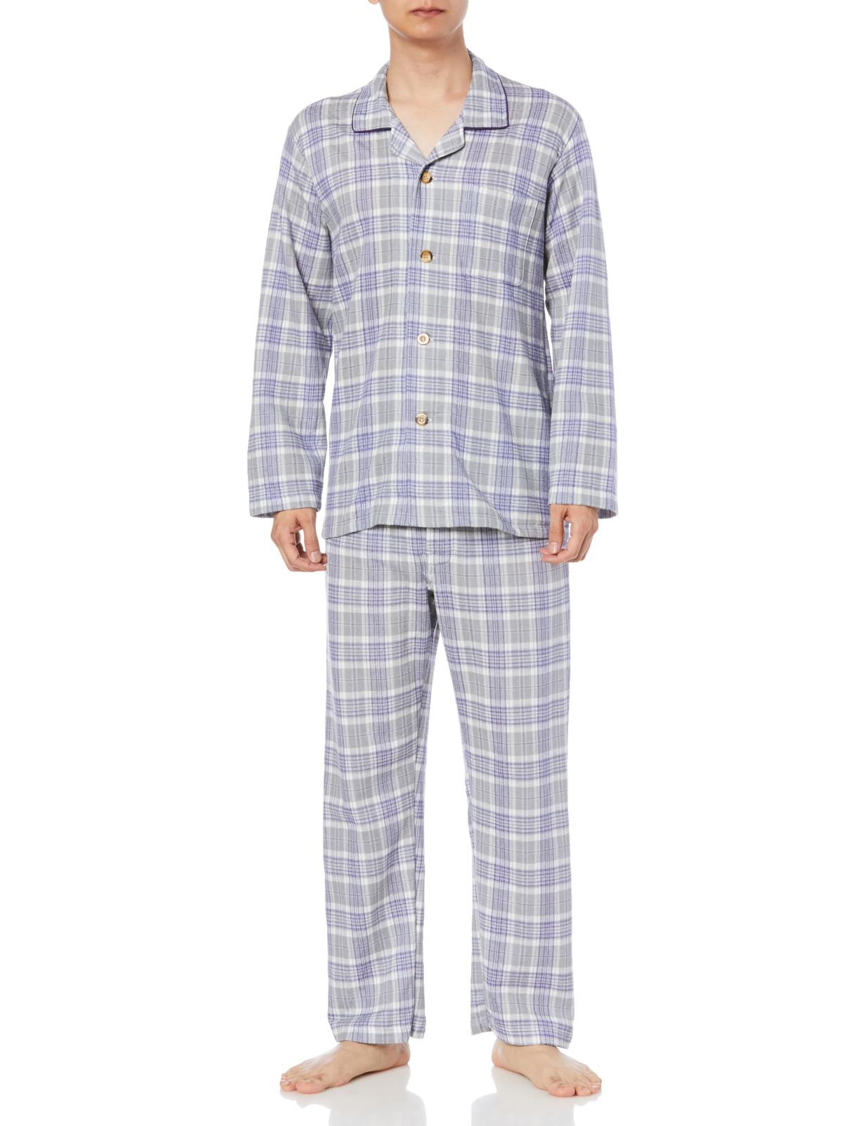 L_グレー グンゼ パジャマ WARM PLUS 背中保温 長袖長パンツ前あき ソフトキルト ポリプロピレンキルト メンズ グレ