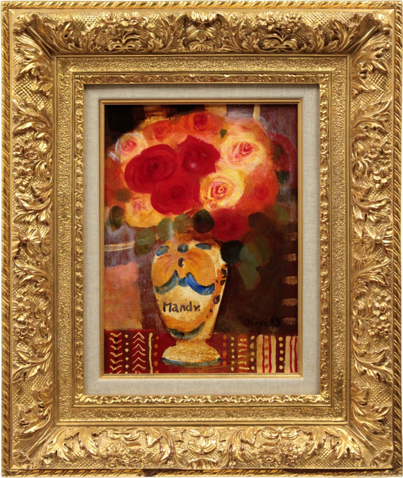 清原啓一 長い壷の薔薇 油絵 油彩画 絵画