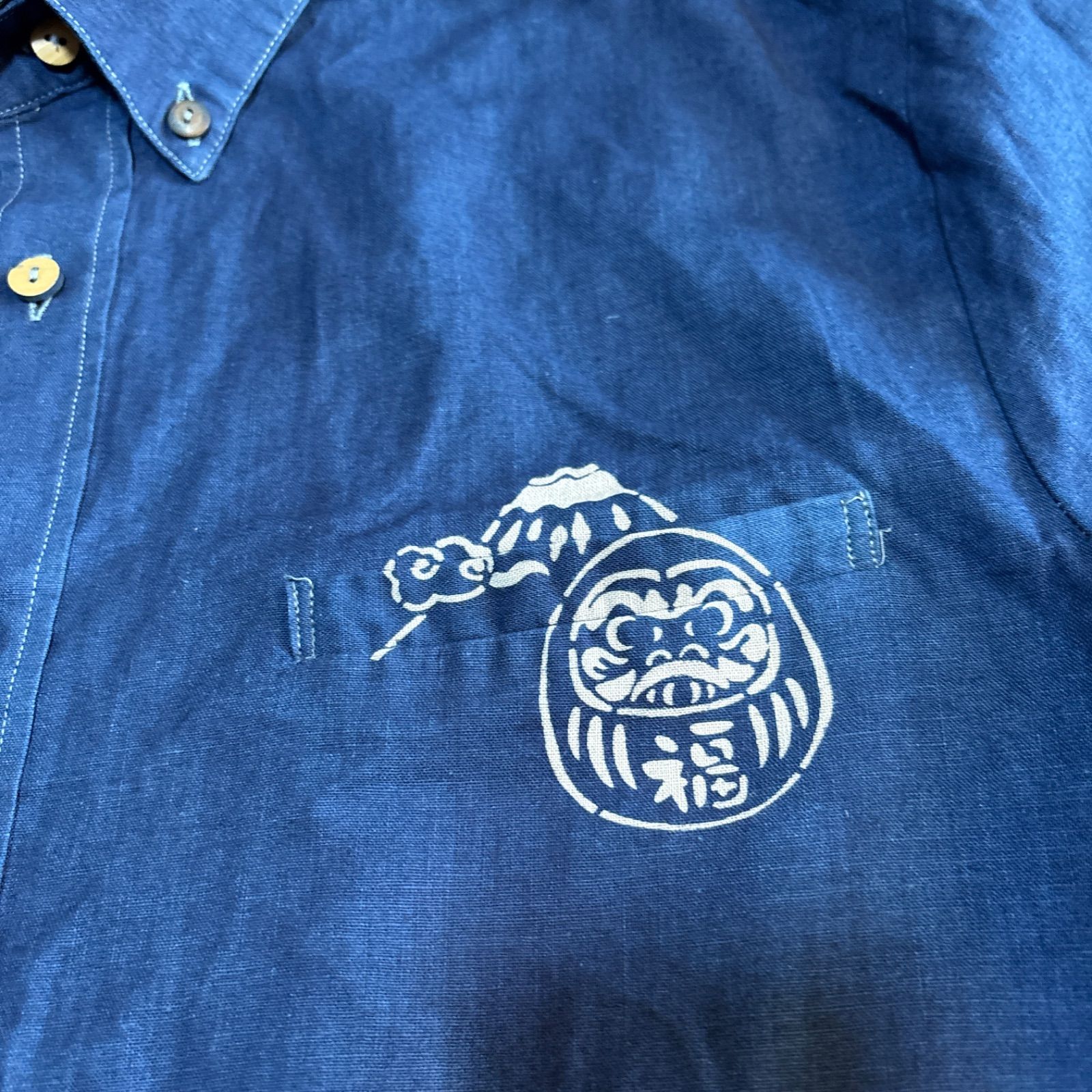格安SALEスタート!の商品をすべて メンズ 琉球藍染シンプル長袖シャツ Lサイズ ポケット付き 綿麻 トップス