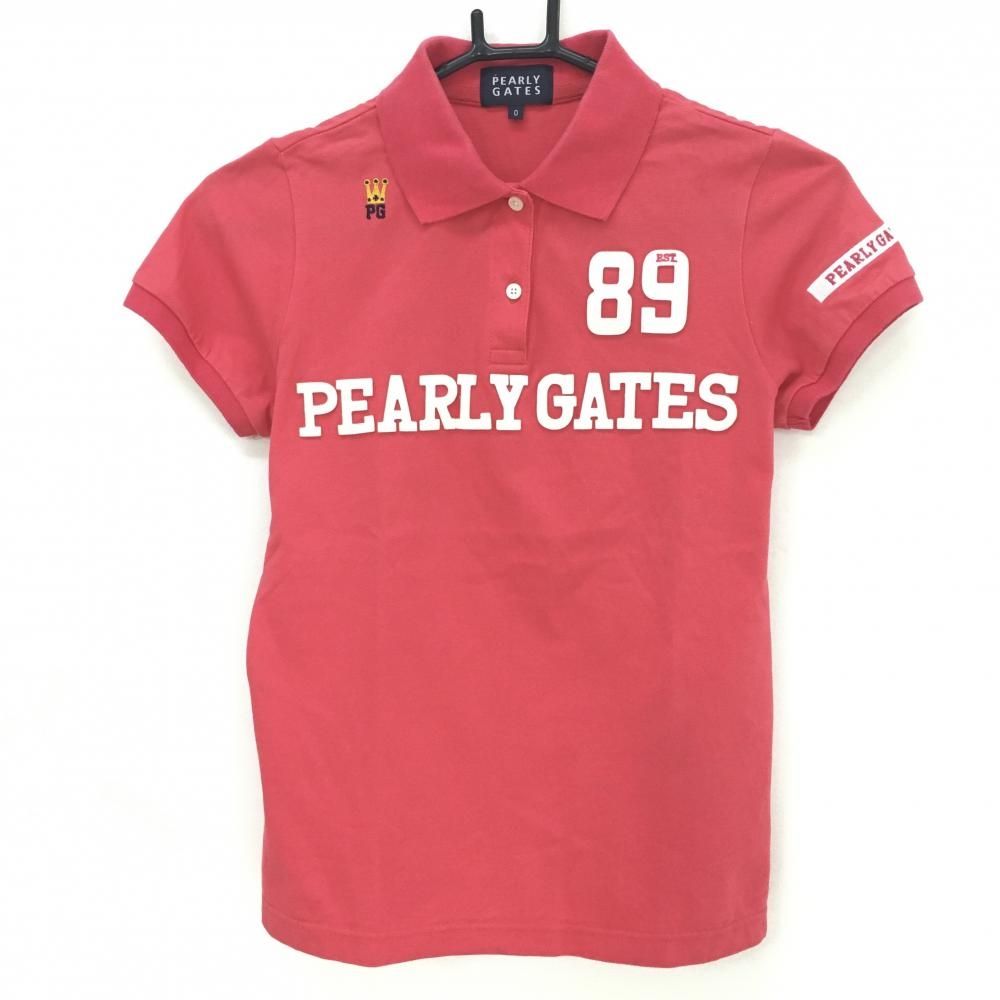パーリーゲイツ 半袖ポロシャツ レッド フロント・襟裏ロゴ レディース
