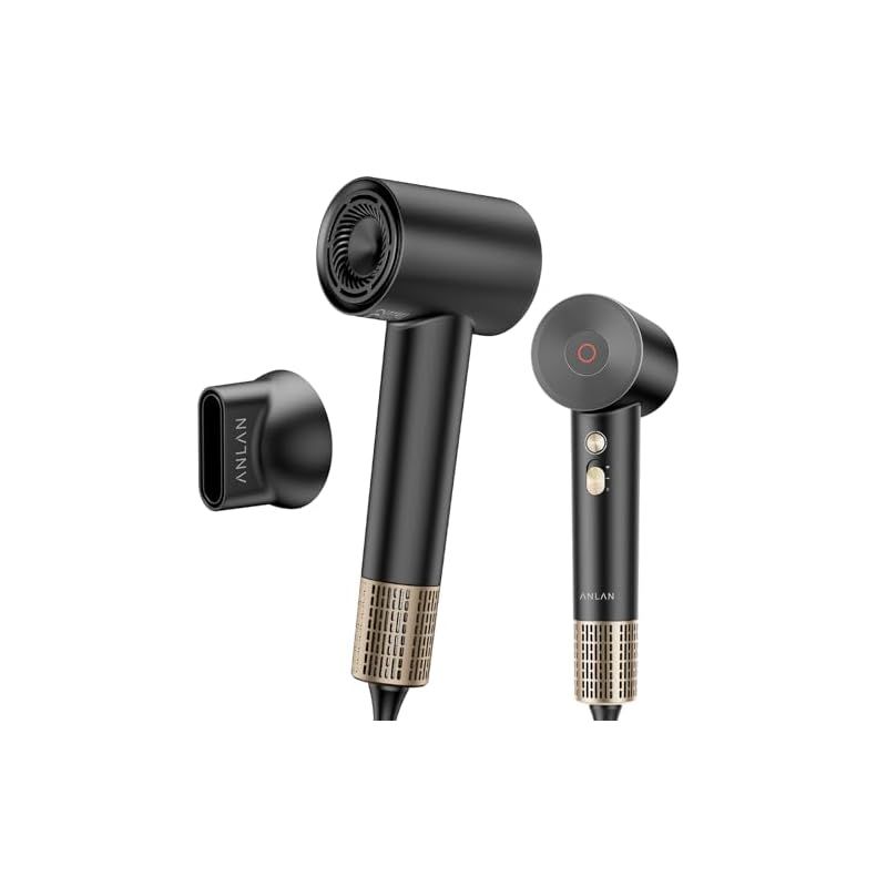 美人百花速乾ドライヤー部門NO1 速乾×美髪 ANLAN ダブルケアドライヤー 速乾 大風量 軽量 低温 5m3 分超大風量 2億マイナスイオン 1200W 温冷リズム 低騒音 ブラック 0