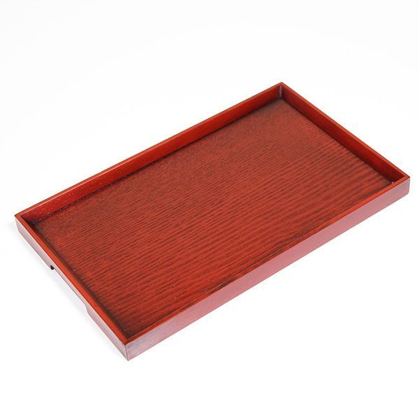 トレー トレイ お盆 木製 漆塗り 30cm 長角膳 朱 赤 ティー