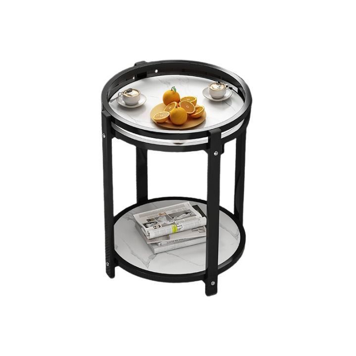 サイドテーブル 白大理石柄 黒フレーム付 棚板 4脚 おしゃれ カフェ  