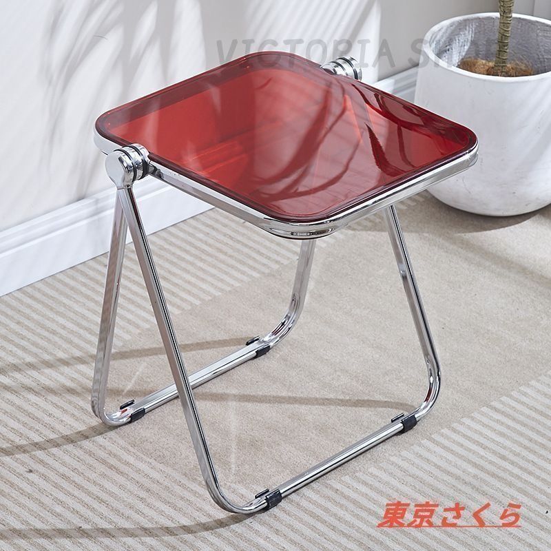 サイドテーブル シンプル 折りたたみ クリアデザイン おしゃれ 正方形 レッド ポータブル リビング ダイニング 寝室 ソファ脇 玄関