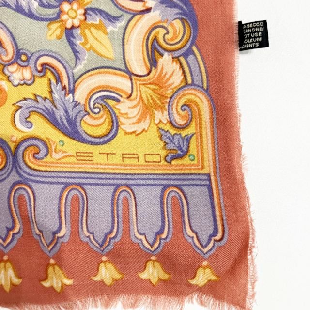 極美品☆ETRO エトロ☆大判シルクスカーフ イエロー/マルチカラー ETRO エトロ スカーフ ストール シルク混 マルチカラー 黄