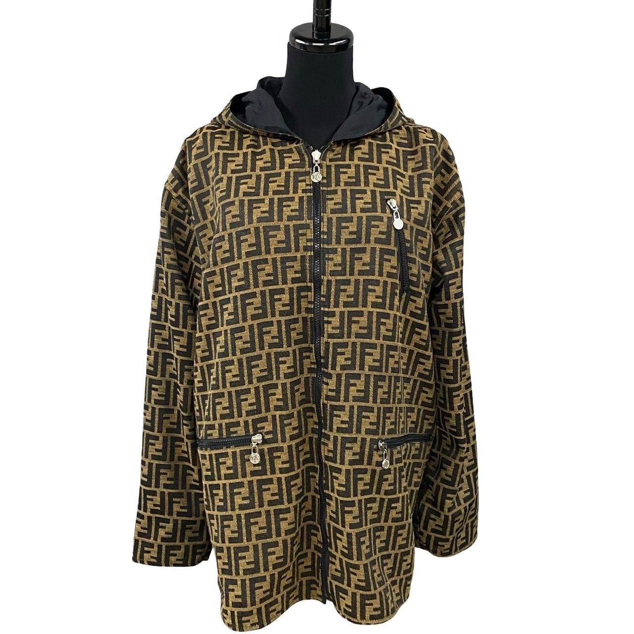 極 美品 FENDI フェンディ ズッカ FF 総柄 ポリエステル リバーシブル 