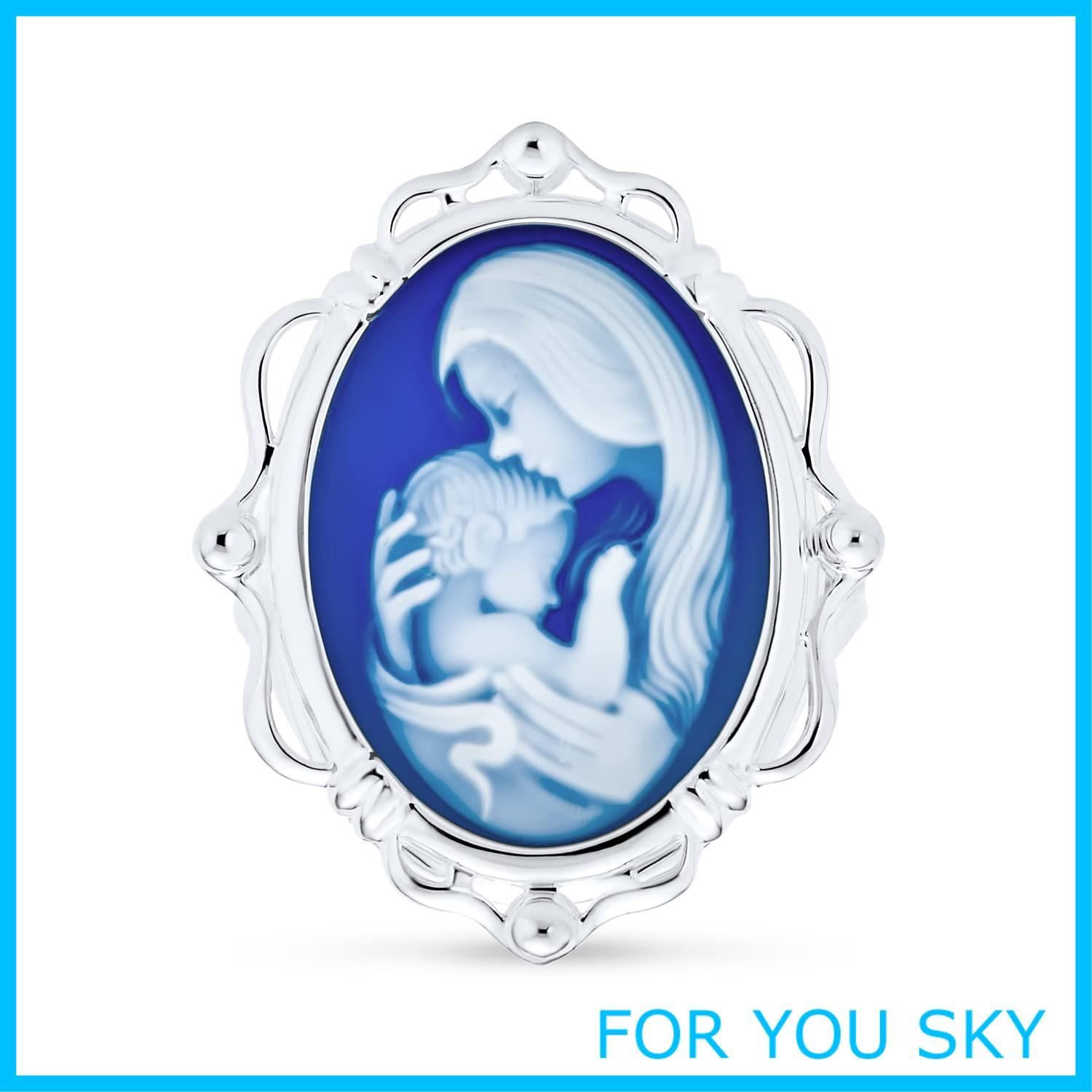 Bling Jewelry 古典的なアンティークビンテージスタイルブルーブラックホワイトは女性妻.925スターリングシルバー のための楕円形のシンプルなフレームビクトリア朝の女性の肖像画の母と子のカメオペンダントネックレスを刻んだ USTAUSTRALIA_COM_AU