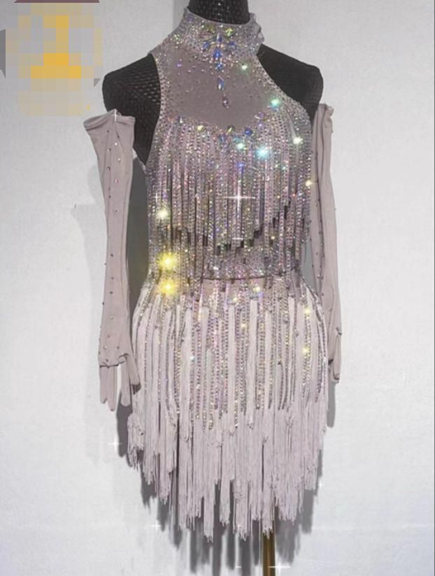 社交ダンス衣装　ラテンワンピースドレス　豪華 シャンパン オーダーメイド 社交ダンス衣装 ラテンワンピースドレス 豪華 シャンパン オーダー