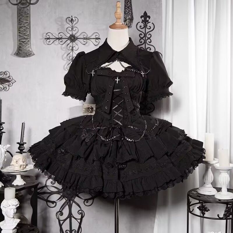 ゴシックボレロ単品 黒 白ショート丈 ゴスロリワールド 病み