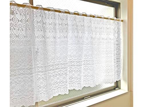 レトロレース ホワイト_幅150cm x 丈95cm 【cloth shop 布や】カフェカーテン ざっくり レース 小窓用 ボリューム感 目隠し 15サイズより選べる 幅 約150x丈95cm [レトロレース ホワイト]