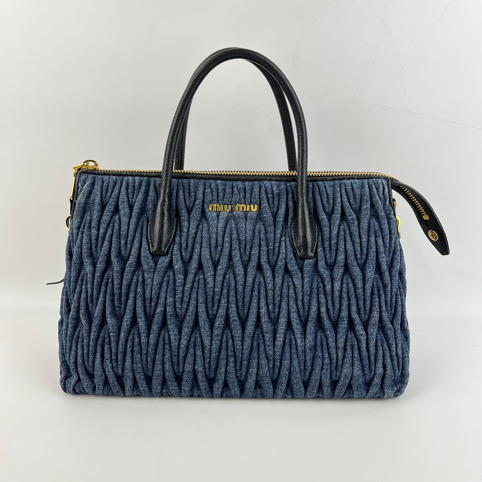 miumiu ミュウミュウ ハンドバッグ ブルー デニム レザー