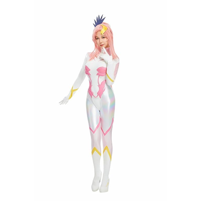 在庫 Miccostumes レディース 大人 戦士風 パイロットスーツ風 長袖 ボディスーツ レオタード コスプレ コスチューム かっこいい かわいい 萌え 上下セット 衣装セット 仮装 変身 変装 ホワイト L 0