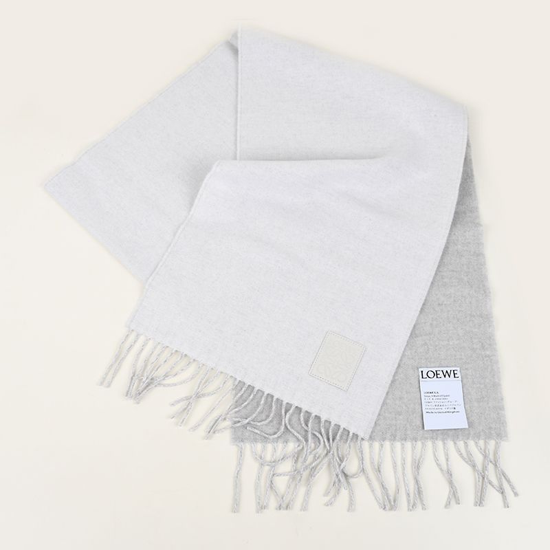 LOEWE ロエベ ライトグレーマフラー ロゴパッチ ウール&カシミヤ  