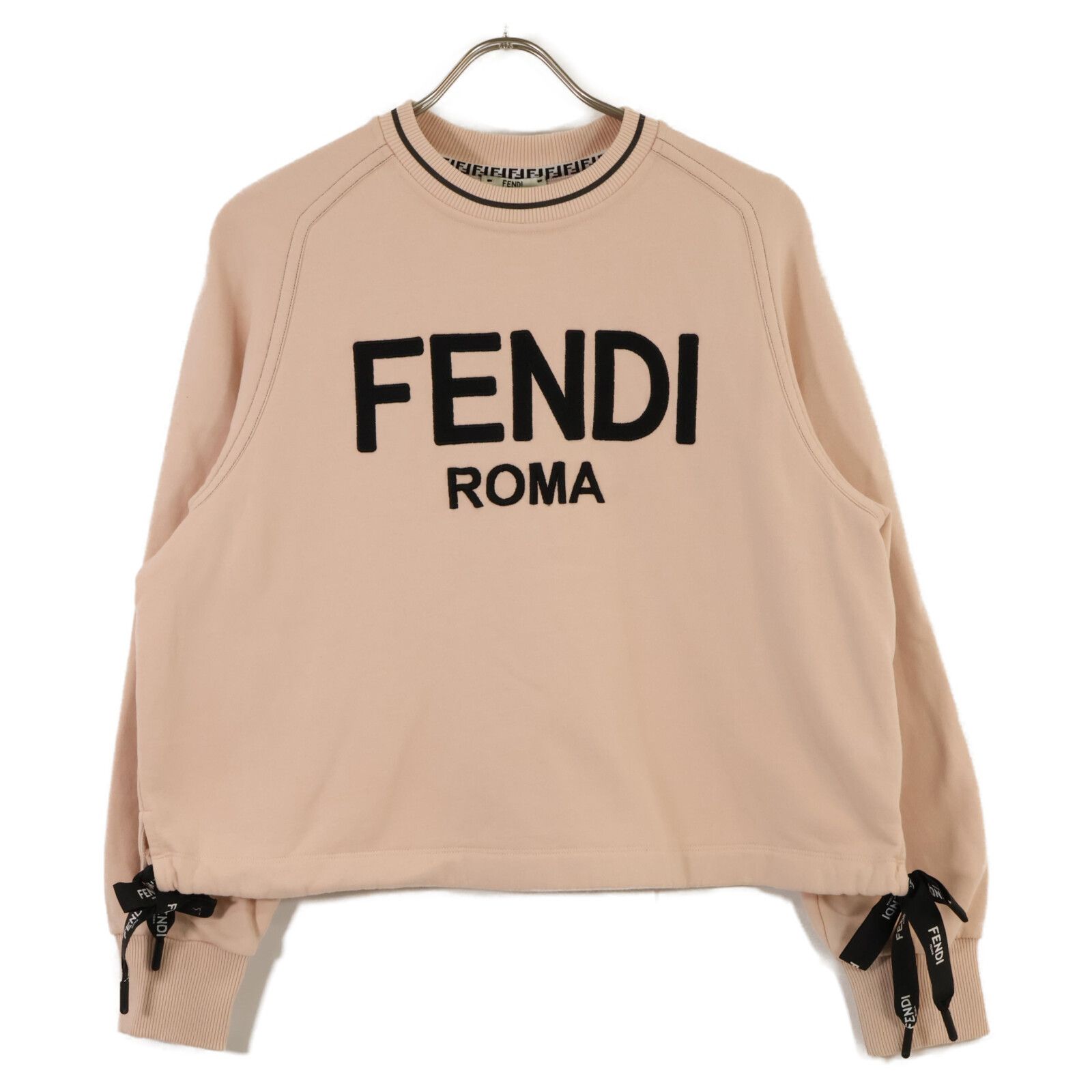 FENDI フェンディ FS7102 AC6A 20年製 ピンク サイドリボン ロゴスウェットシャツ M