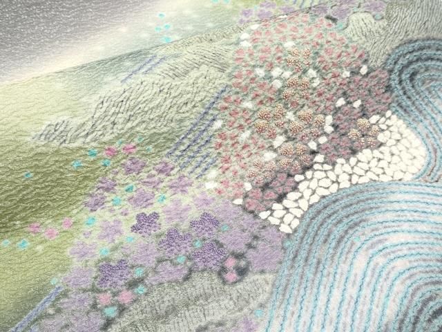 平和屋本店□極上 十日町 名門 滝泰謹製 太鼓柄袋帯 相良刺繍 おぼろ染  