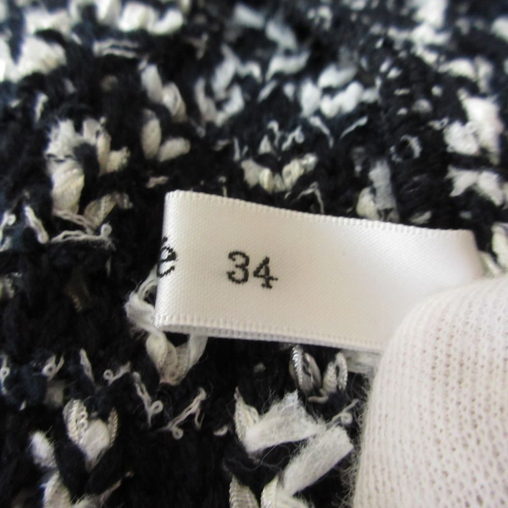 美品 22SS Rene ルネ パール クルーネック 七分袖 ツイード ニットカットソー チュニック 6212030 34 ネイビー ホワイト レディース 古着 中古 美品 22SS Rene ルネ パール クルーネック 七分袖 ツイード