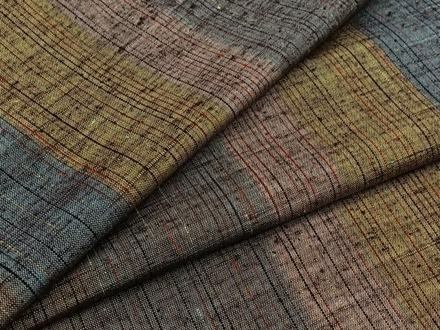 平和屋本店□極上 本場縞大島紬 単衣 古代染色純植物染 宮之原織物