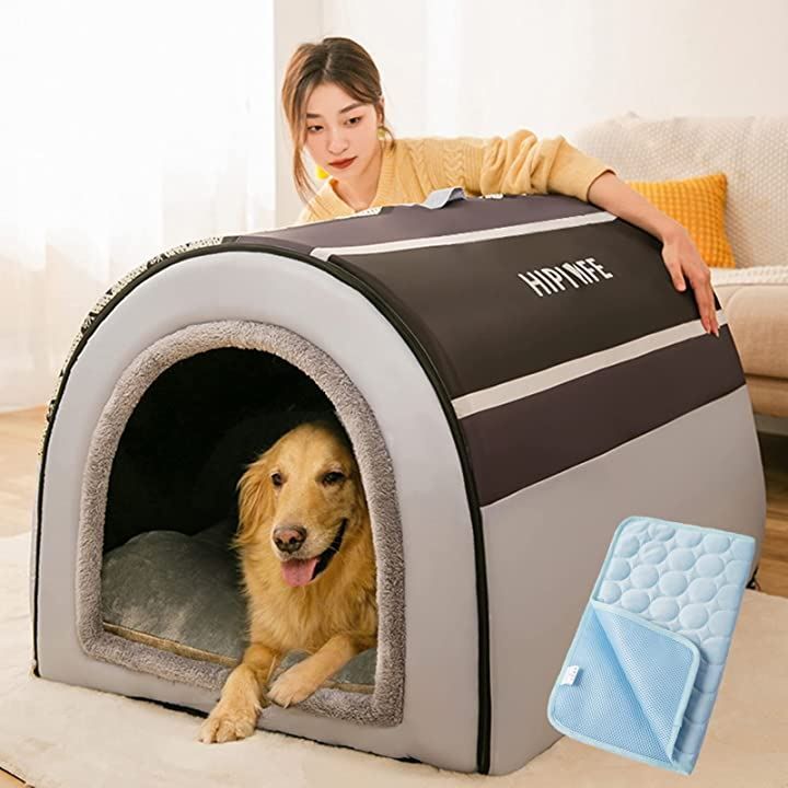 xinxin-home ペットベッド 犬猫用ハウス ペットハウス 犬小屋 寝床 柔らかい クッション付き グレー 2XL|35kg以内|幅90cm