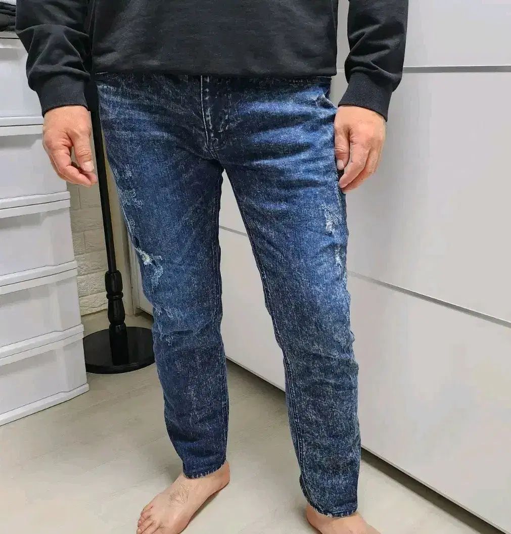 (新品) 男性 ストーンウォッシュ ストレッチ デニム パンツ 34 サイズ (パッケージ)
