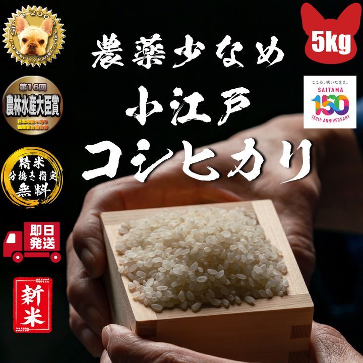 農薬少なめ 令和5年 埼玉県川越産 コシヒカリ 玄米５kg 新米 精米無料