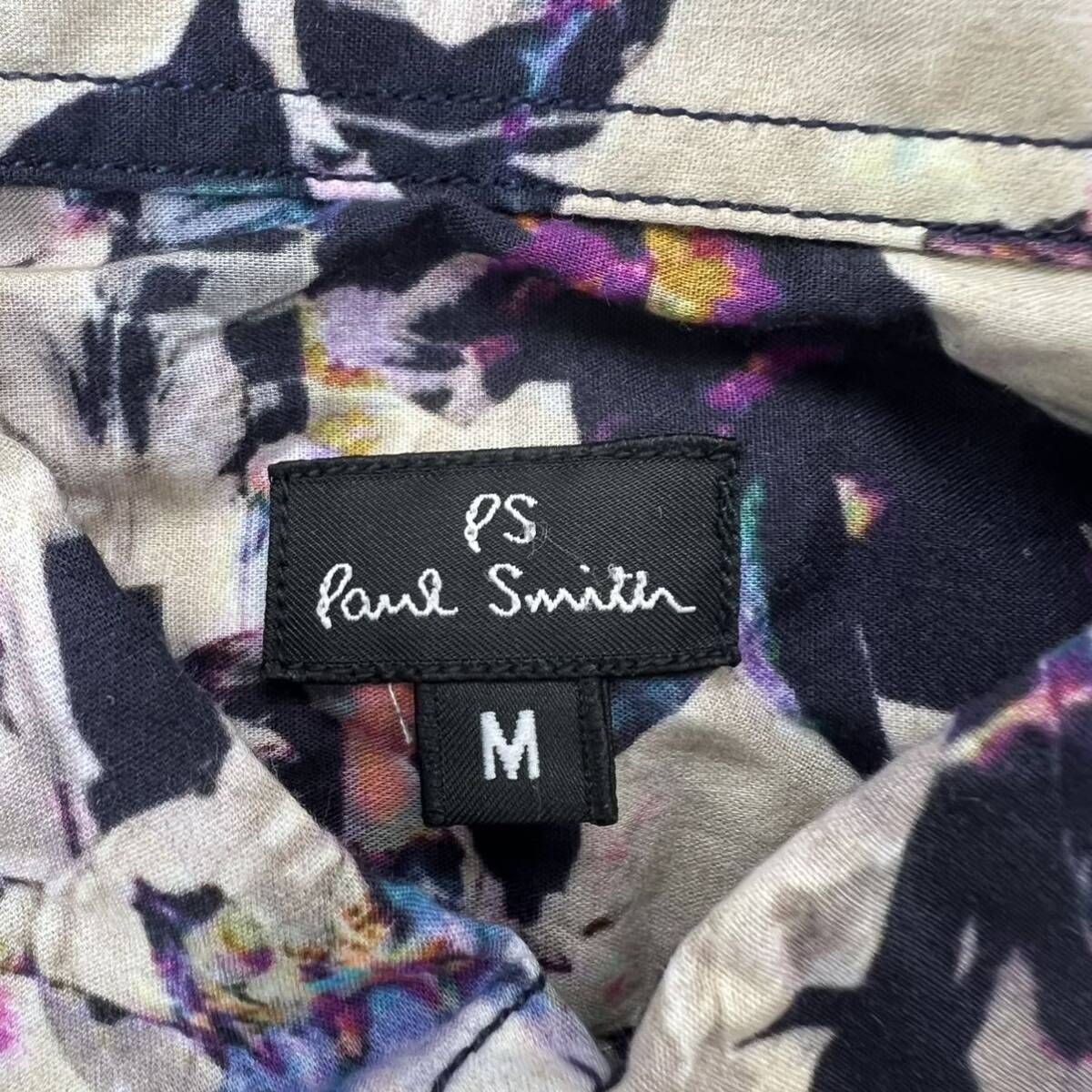 Paul Smith ☆ 総柄 グラフィック 長袖 シャツ ホワイト パープル レディース M モード オシャレ カジュアル 人気 古着 ポールスミス■N230 Paul Smith ☆ 総柄 グラフィック 長袖 シャツ ホワイト パープル