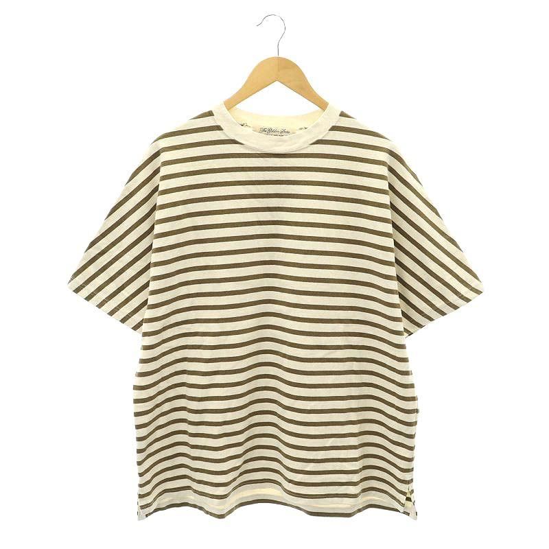 レミレリーフ REMI RELIEF ボーダー Tシャツ カットソー 五分袖 クルーネック M 生成り色 茶 ブラウン |AT OS AD PN