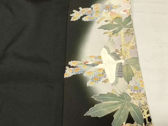 平和屋着物○本加賀友禅作家 百貫華峰 黒留袖 群れ鶴枝