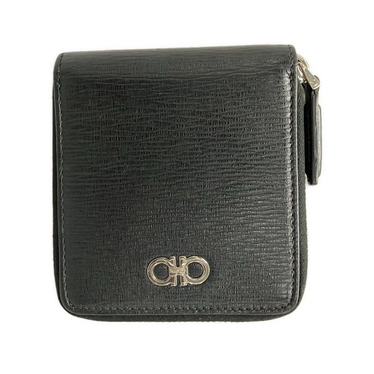 FERRAGAMO SalvatoreFerragamo サルバトーレフェラガモ 2つ折り財布 ガンチーニ 黒 ラウンドファスナー レザー