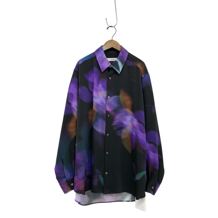 2024SS UJOH ウジョー メンズ Regular Collar Shirt フラワープリントサテンシャツ ブラック×パープル 2 M751-B54-903