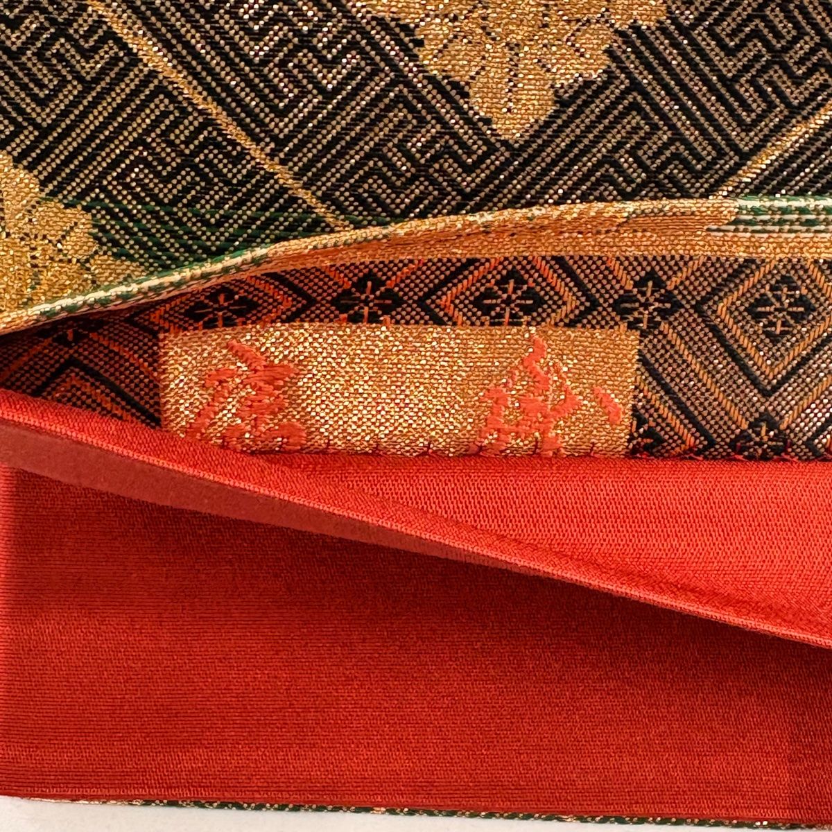 袋帯 高級 変わり織 すくい織 金糸 金ベージュ 流水 絹 新古品 kp1722 袋帯 高級 変わり織 すくい織 金糸 金ベージュ 流水 絹 新古品