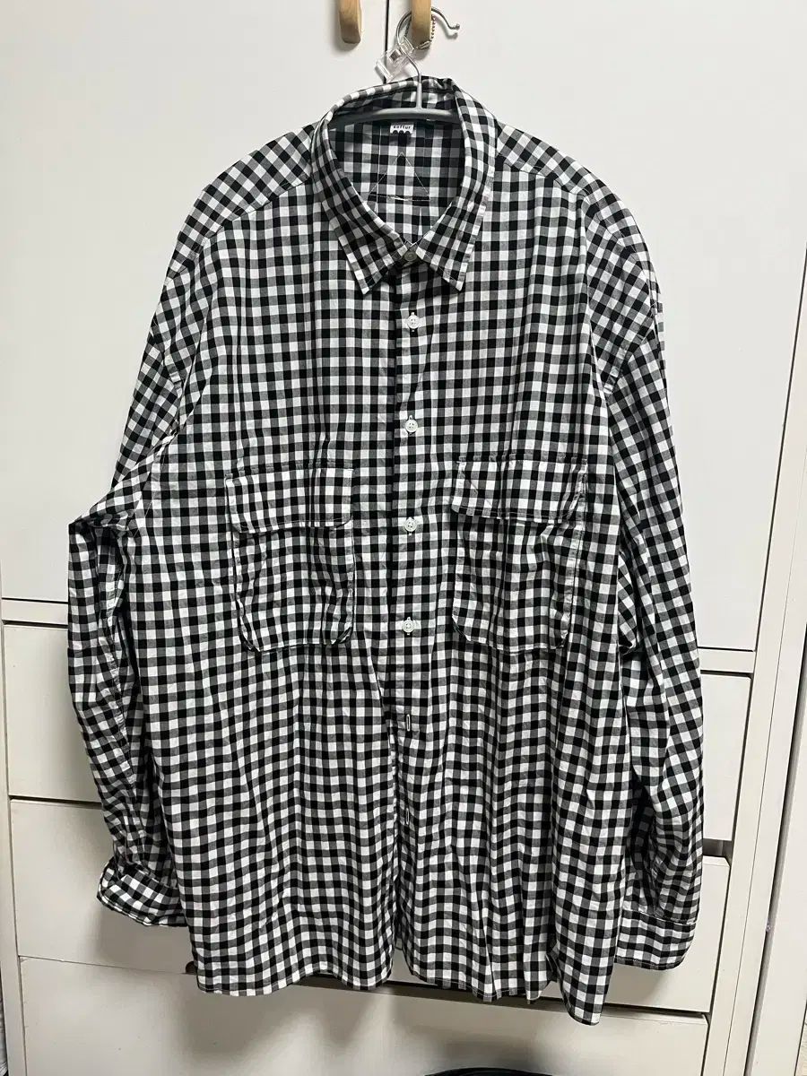 より柔らかい ギンガム チェック シャツ 黒 xl