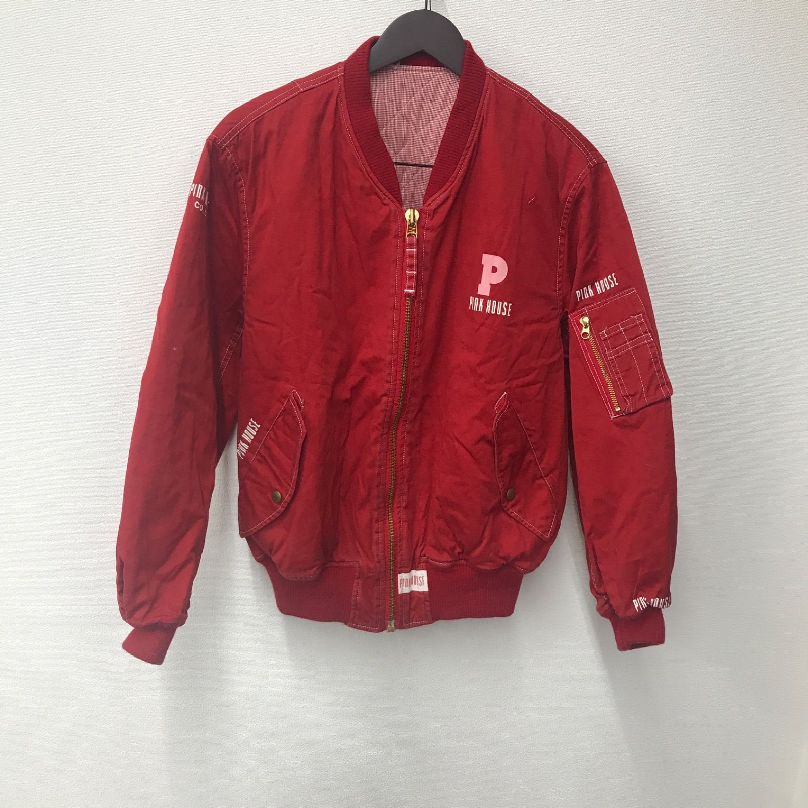 PINKHOUSE フード付中綿入スタジャン黒ウサギ刺繍ワッペン付