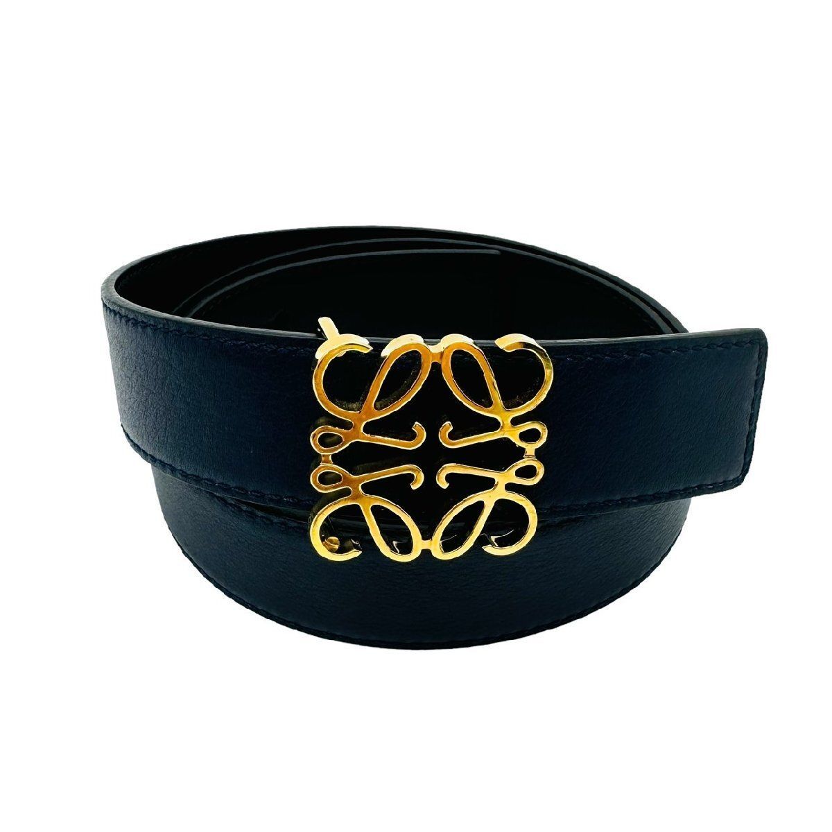 LOEWE ロエベ アナグラムベルト　黒　ブラック　ゴールド LOEWE ロエベ ベルト ブラック アナグラム レザー vintage