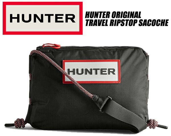 ハンター トラベル リップストップ リサイクル ナイロン サコッシュ HUNTER ORIGINAL TRAVEL RIPSTOP SACOCHE BLACK ubc1515nrs-rbo ブラック レッドボックス 鞄