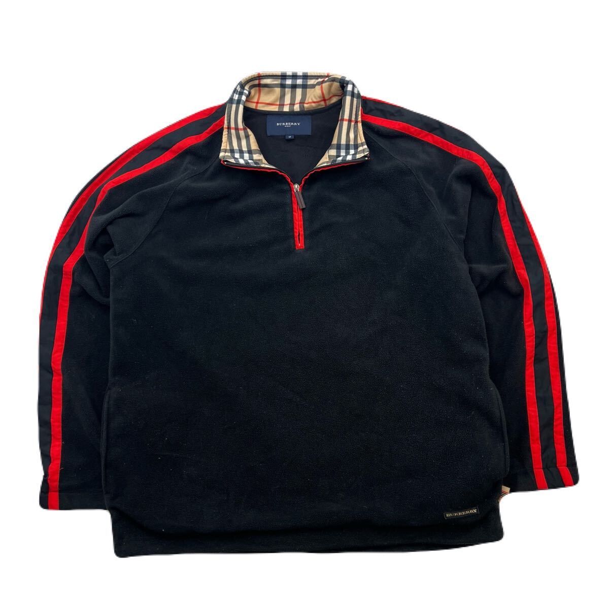 BURBERRY GOLF  バーバリー ゴルフ ノバチェック デザイン ハーフジップ フリース ジャケット ブラック レッド M 秋冬 古着AF337