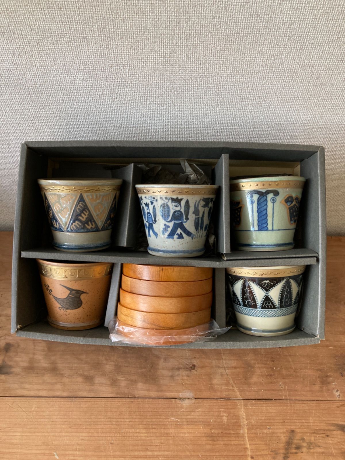 KaiKai ハイヤームの詩 マルチカップ 5客　木製コースター付き　新品