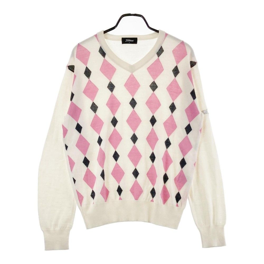 【即決】titleist タイトリスト Vネック長袖ニット アーガイル ブラック系 L [240001221033]【中古】メンズ