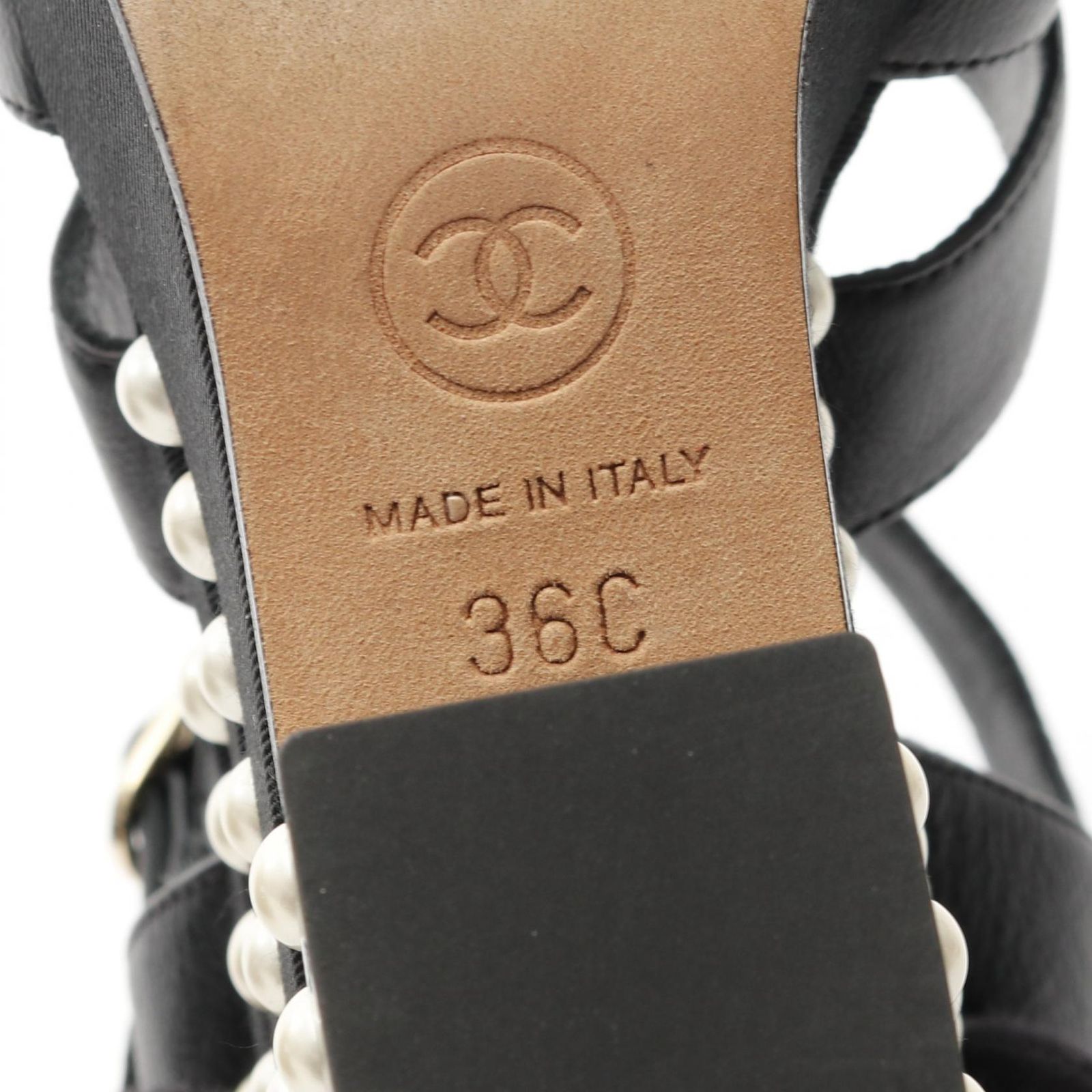 シャネル CHANEL サンダル ココマーク パール ブラック レザー