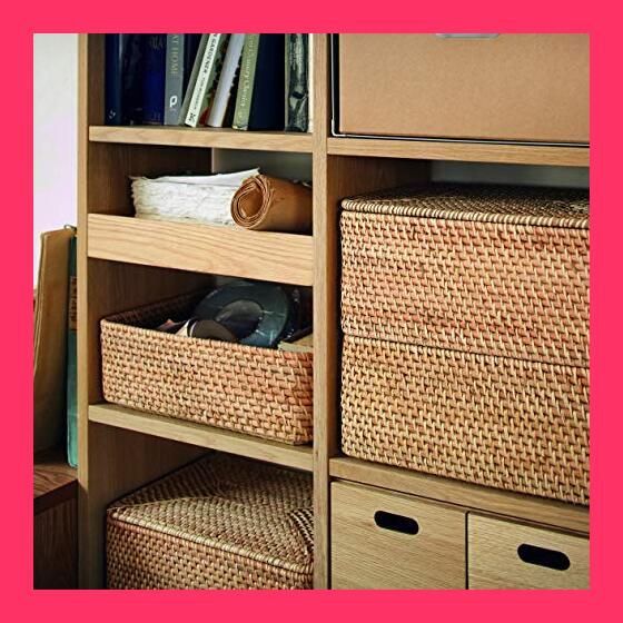 MUJI 無印良品 重なるラタン長方形バスケット・中 (V)約幅36